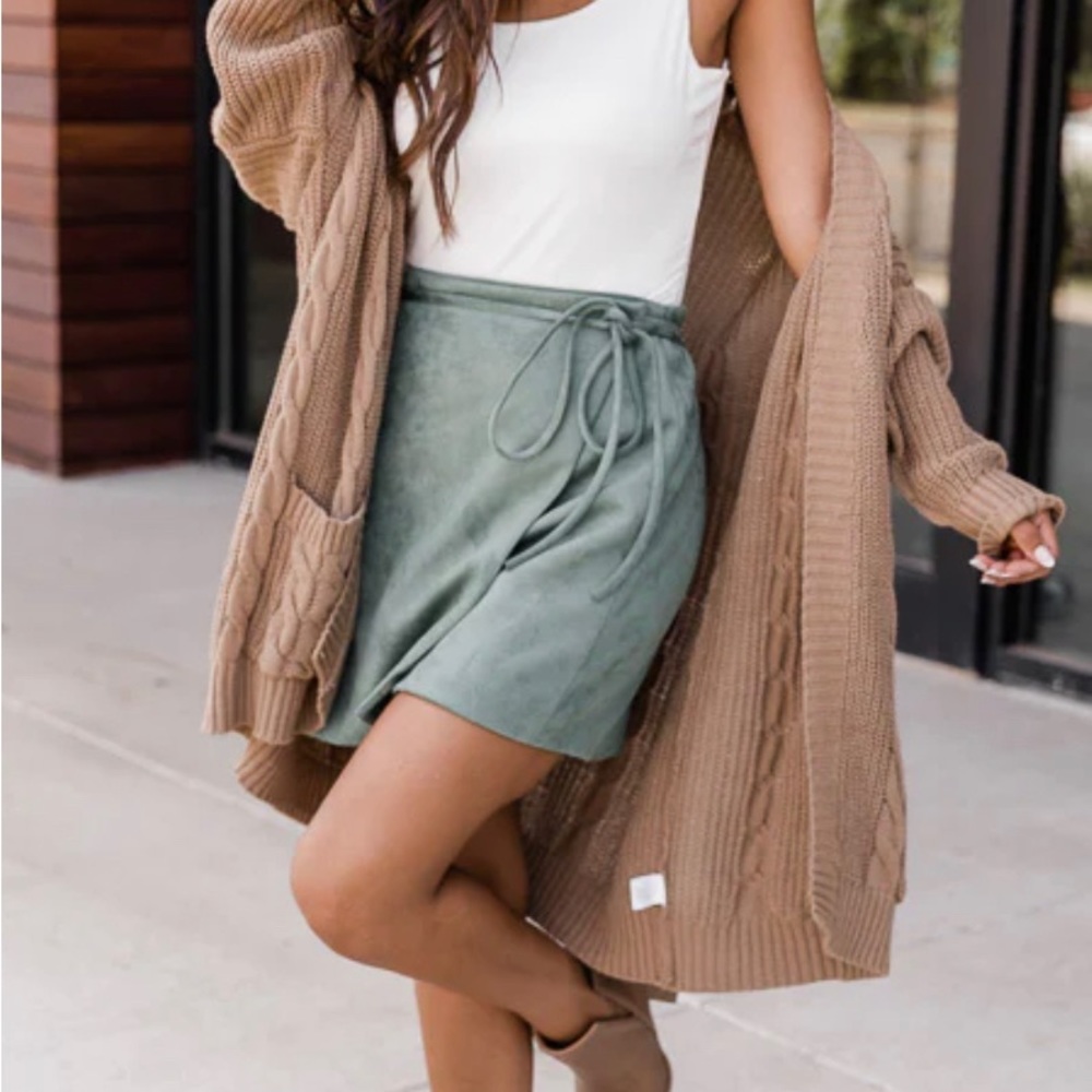 Pink Lily Olive Tie Waist Suede Skirt